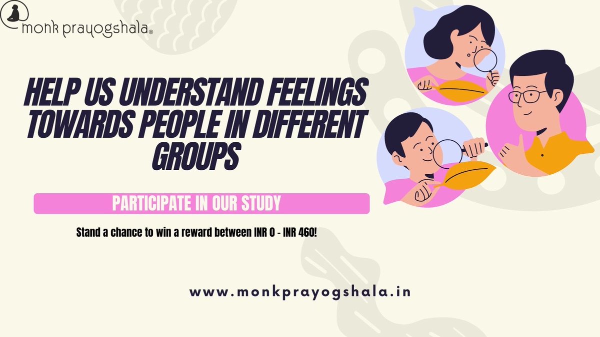 monkprayogshala's tweet image. 📣 #callforparticipants

Help us understand feelings towards people in different groups. 
Participate in our study and stand a chance to win a reward!

Link: buff.ly/3Y8F3pJ

#monkprayogshalaresearch #researchstudy #participate #reward #winavoucher