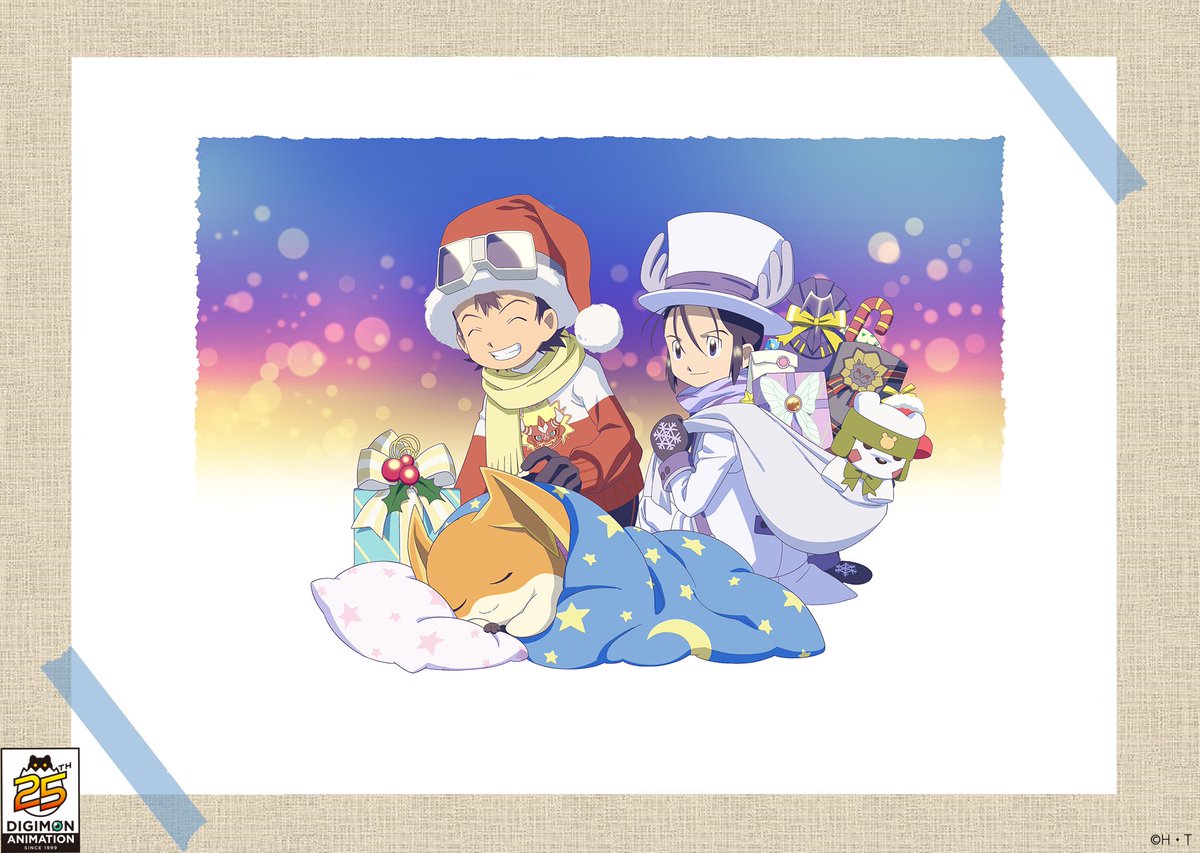 Digimon_Freaks's tweet photo. Disponible el fondo de pantalla #DigiGift de diciembre y la imagen de #DigimonPartners 

Tenemos nuevo arte para el mes de diciembre con #Takuya y #Kouji de #DigimonFrontier repartiendo regalos 🎁 

#Digimon https://t.co/9Pu3Zy7INx