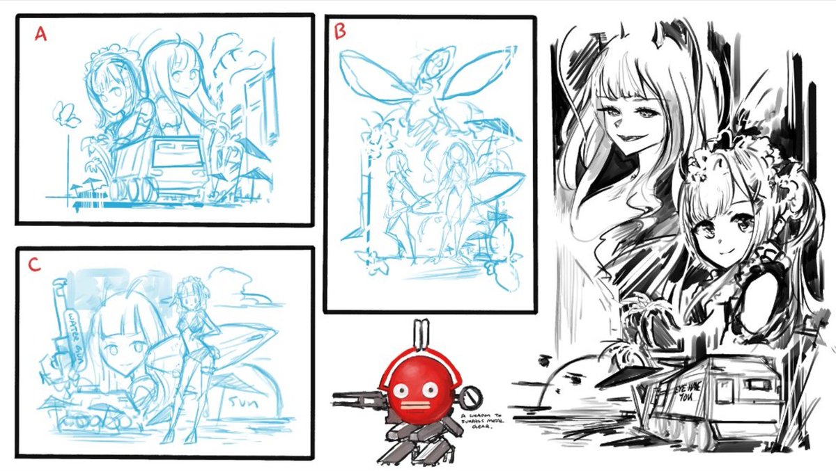 Mint and Matara concept art/thumbnailing 
