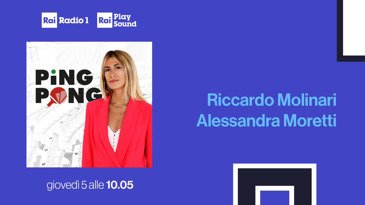 ✳️ Alle 10.05 SEGUI #PingPong con <a href="/AnnalisaChirico/">Annalisa Chirico</a>
🏓Oggi, #5dicembre, parliamo di #attualità con <a href="/MolinariRik/">Riccardo Molinari</a> e <a href="/ale_moretti/">Alessandra Moretti</a>.

🎧 In diretta su #Radio1 e in streaming su <a href="/raiplaysound/">RaiPlay Sound</a> 👉 raiplaysound.it/radio1