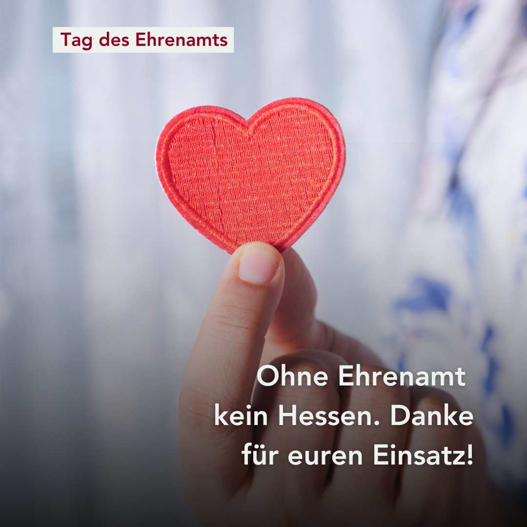 Heute ehren wir die Heldinnen &amp; Helden des Alltags: Über 2 Mio. #Ehrenamtliche engagieren sich in #Hessen und machen unser Land solidarischer, lebenswerter &amp; stärker. 💪 Von Sportvereinen bis zu sozialen &amp; kulturellen Projekten – ihr seid das Herzstück der Gesellschaft.