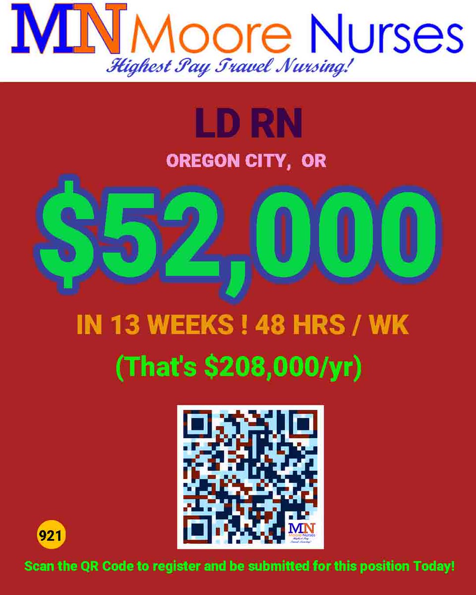 MooreNurses's tweet image. Industry Leader Highest Pay Travel Nursing! #travelnurse #travelnursejobs #texasnursejobs #highestpaynursejobs #travelnurse #travelnursing #travel #nurselife #travelnurseadventures #travelnurses #crisisnursejobs #cathlabnurse #rn #or #nicu #tele #rn #ICU