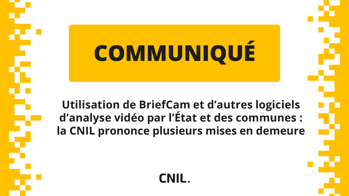 ℹ️🔴La CNIL a réalisé des contrôles auprès du ministère de l’Intérieur et de plusieurs communes afin de vérifier les conditions dans lesquelles des logiciels d’analyse automatique des images, tels le logiciel Briefcam, sont utilisés. Pour en savoir plus 👉 cnil.fr/fr/utilisation…