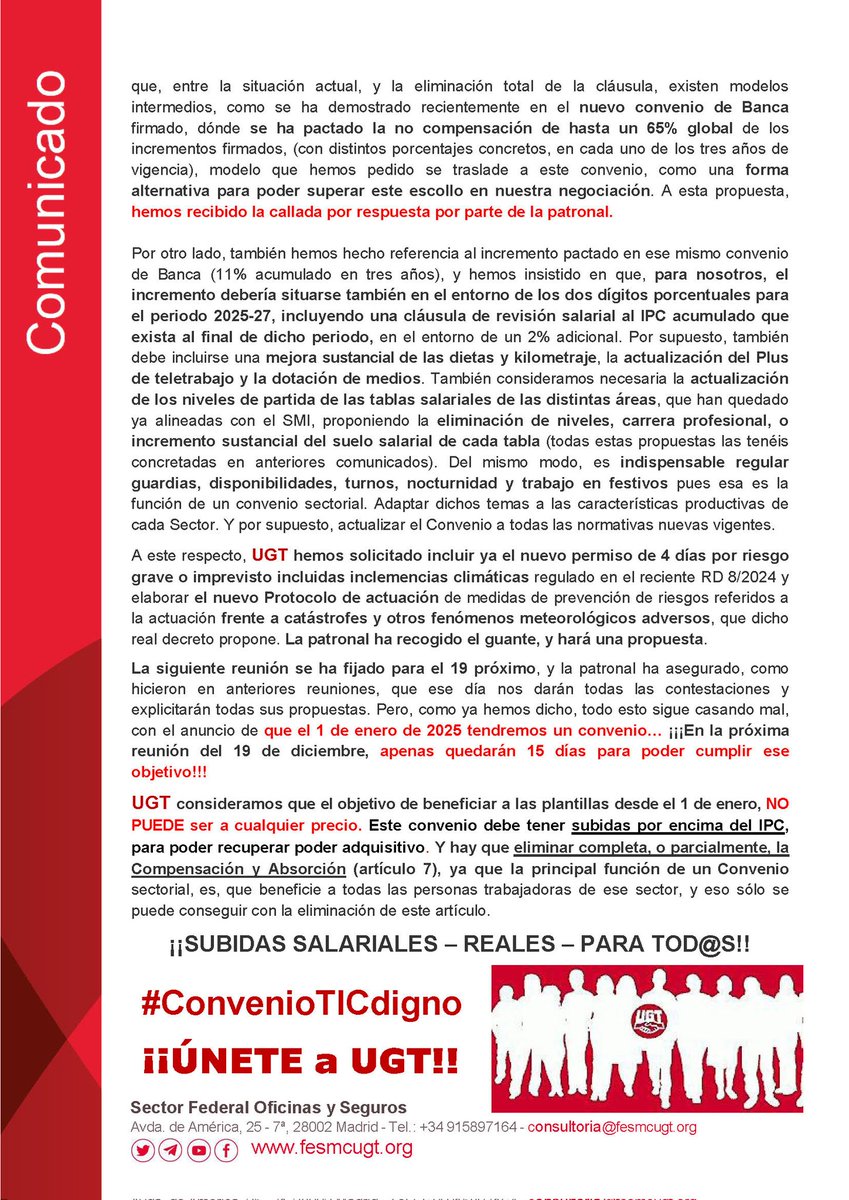 🚨El tiempo pasa y más de lo mismo.
📌#UGT exige respuestas en la mesa del XIX #Convenio #TIC
👉  La patronal NO ha hecho sus deberes otra vez.
👉 #UGT exigimos:
❌NO a la subida 0%. 
❌NO a la compensación/absorcion.
✅ Subidas por encima del #IPC
✅ #convenioticdigno para tod@s
