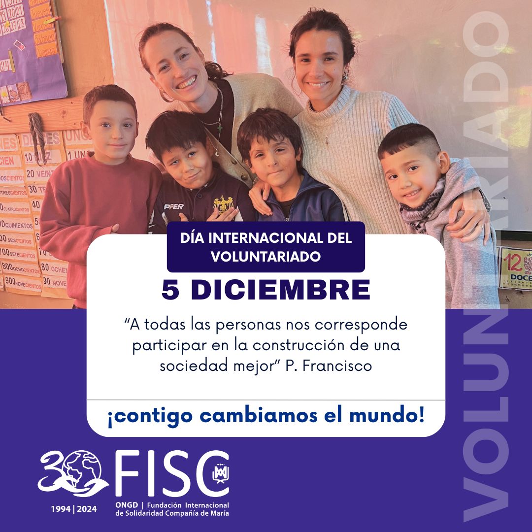 FISC_ONGD's tweet photo. ¡Feliz día! 
FISC quiere reconocer 😍 la labor y dedicación de las personas Voluntarias.🌏
El voluntariado es clave para la transformación social, ambiental y económica. Es capaz de cambiar las mentalidades, actitudes y comportamientos de las personas. https://t.co/dAFTu67wu7