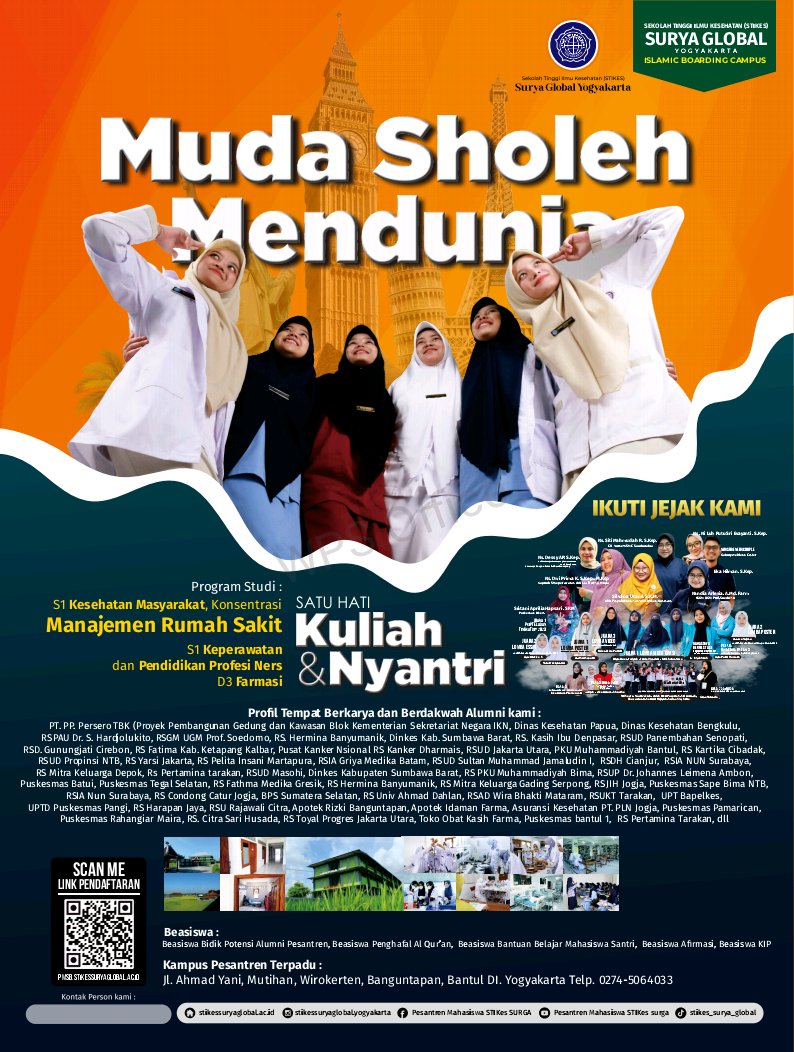 StikesSURGA's tweet photo. Hi, peeps!

Pesantren Mahasiswa STikes Surya Global Yogyakarta sudah membuka pendaftaran gelombang khusus. Benefit yang akan didapatkan, kamu berkesempatan untuk mendapatkan bebas biaya pendaftaran.

Penasaran?
yuk bisa contact kami melalui direct message ya, kami tunggu! https://t.co/SoKLF6Srcu