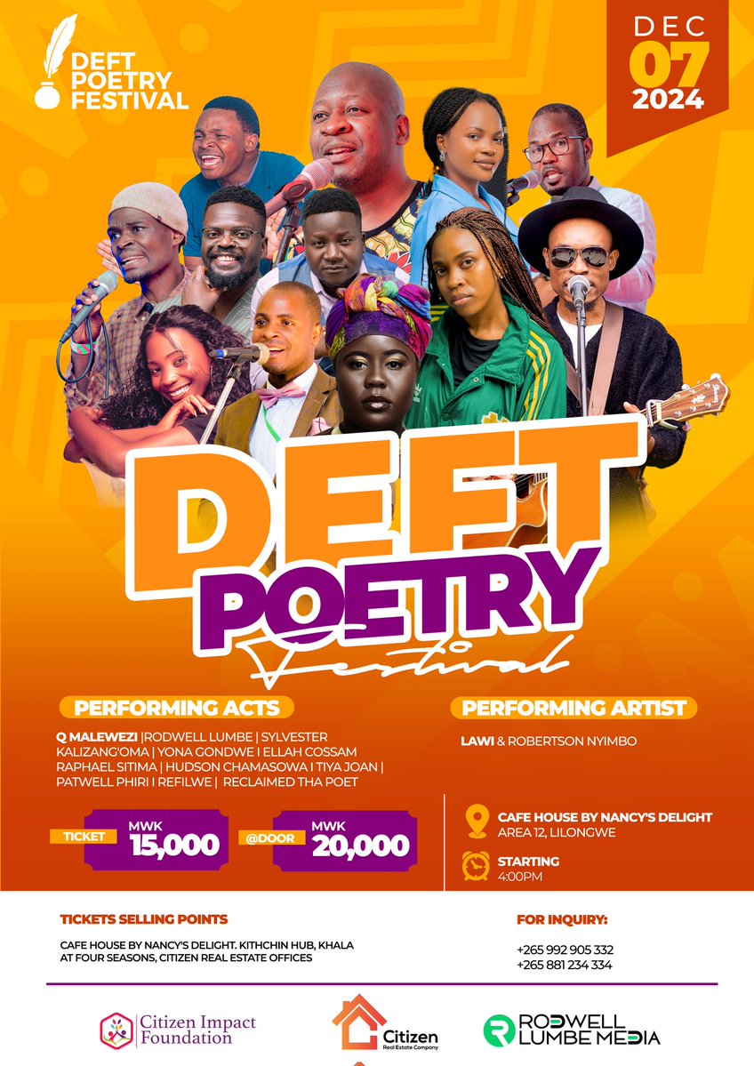 The Deft Poetry Festival is Back with a  fundraiser event for The Christmas Luncheon which hosts a thousand plus individuals living with disabilities.

TICKETS SELLING POINTS AT 15K
Cafe house by Nancy Delight. 
Kithchin Hub, 
Khala at Four Seasons, 

#DeftPoetryFestival