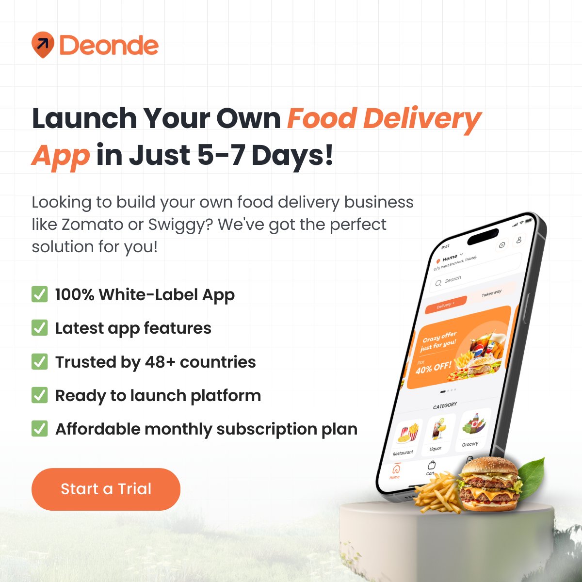 DeondeApp's tweet photo. Is It Possible to Launch a Food Delivery App in Just 5-7 Days?
โ
100% White-Label App
โ
Trusted by 48+ Country
โ
Ready to Launch Platform
โ
Affordable Monthly Subscription Plan
Start Free Trial > https://t.co/wUa4xWEFp0
#fooddeliveryapp #DeliveryPlatform #foodorderingapp https://t.co/5Inpqd77B6