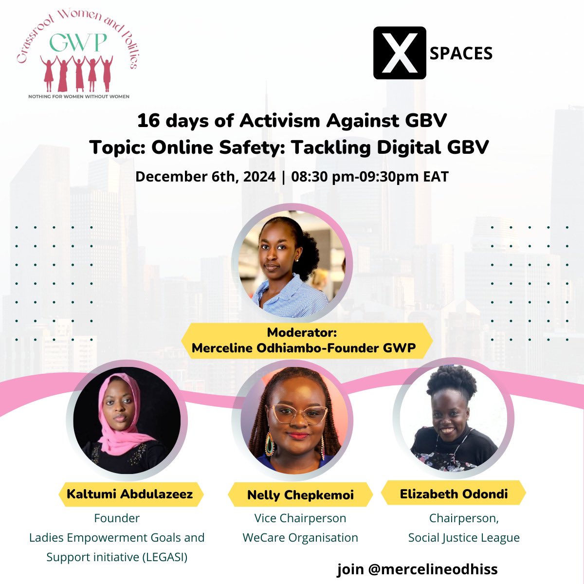 🎙️ Online Safety: Tackling Digital GBV
📅 Dec 6th, 2024 | 🕗 8:30 PM EAT

Join x.com/i/spaces/1YqGo… for an impactful X Space as part of #16DaysOfActivism.
 #OnlineSafety