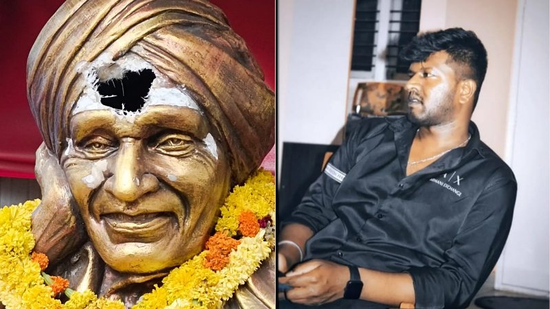 FollowAkshay1's tweet photo. Bengaluru police arrested Raj Shivu, a Christian convert, for defacing His Holiness Shivakumara Swamiji's statue

He claimed Jesus instructed him in a dream🤦🏻‍♂️

Since converting 7 years ago, he harbored anti Hindu sentiments.

Such rice bag converts are a serious threat😑 https://t.co/zICLILWrC6