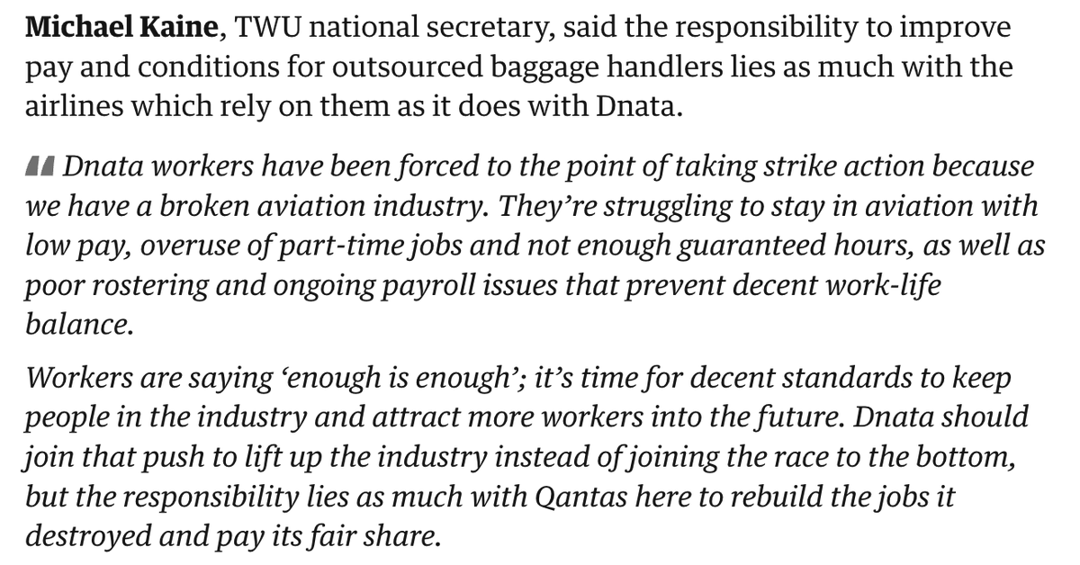 BREAKING: dnata ground workers will strike for 24 hours next Wednesday.

Qantas has tried to wash its hands of major parts of its workforce through outsourcing—but it has a responsibility to lift standards just as much as dnata.