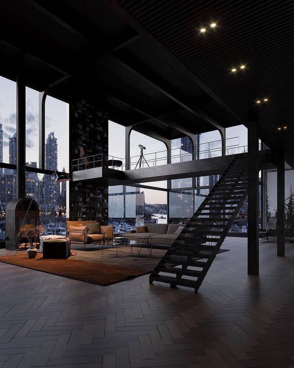 Black loft apartment.