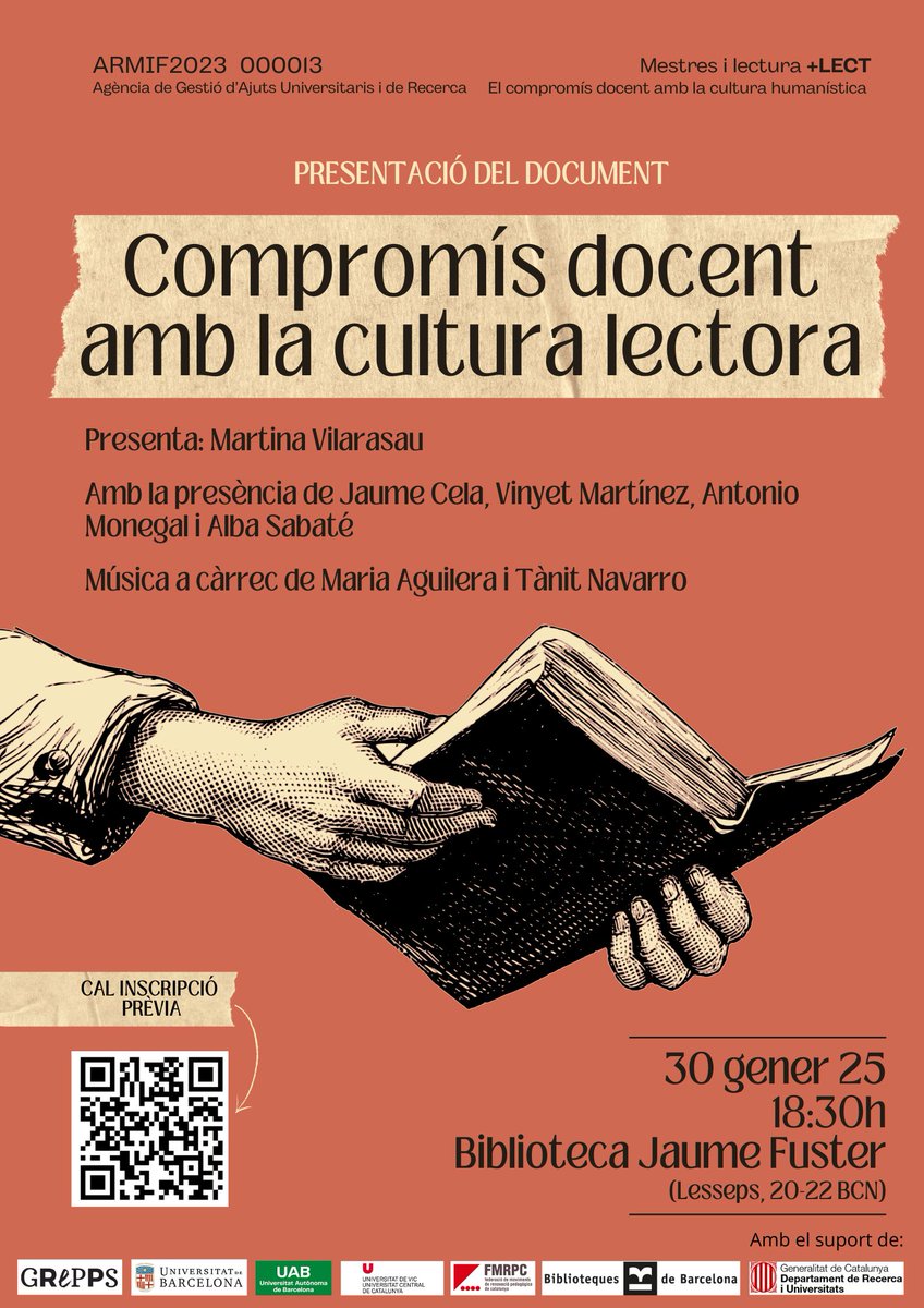 UDivulga's tweet photo. Ja estan obertes les inscripcions per la presentació del document "Compromís docent amb la #culturalectora" el 30 de gener a la #bbcnJaumeFuster (18:30 h).
https://t.co/xO8w09RatL
#AGAUR #ARMIF @recercauniscat https://t.co/a0d76CNzY1