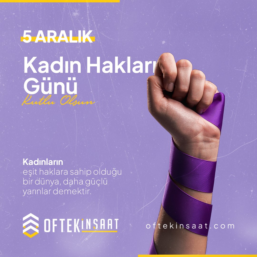 OftekInsaat's tweet photo. Kadınların eşit haklara sahip olduğu bir dünya, daha güçlü yarınlar demektir. Kadın Hakları Günü’nde, birlikte büyüyüp birlikte başarmaya olan inancımızı bir kez daha yineliyoruz.

#oftek #oftekinşaat #KadınHaklarıGünü https://t.co/tdqWhYbxfm