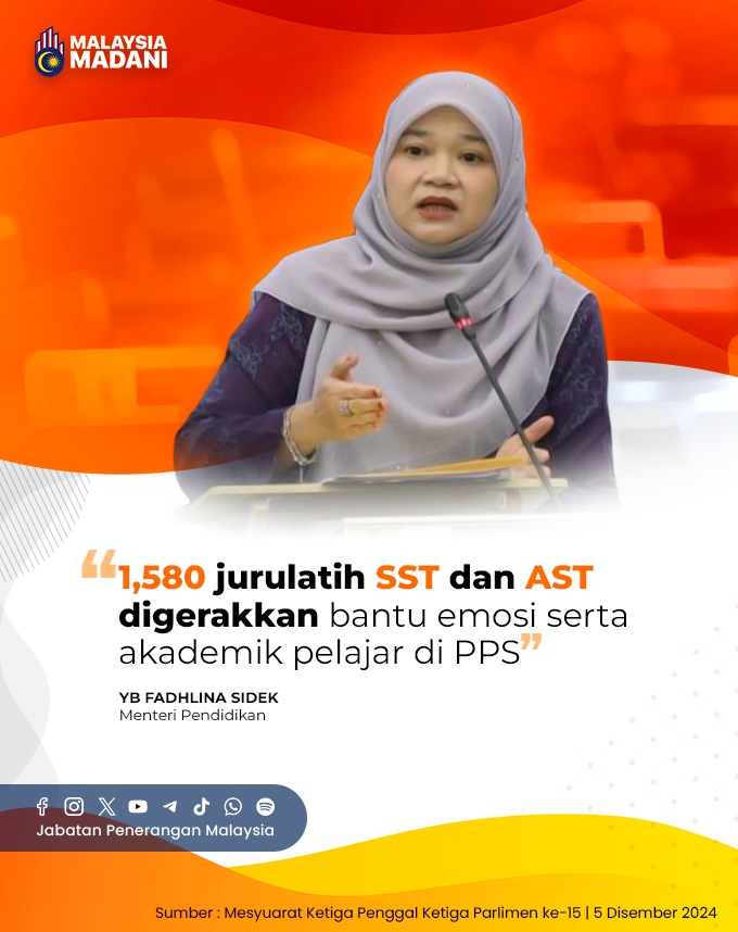 JPenerangan's tweet photo. Menteri Pendidikan, YB Fadhlina Sidek, mengumumkan penubuhan Smart Support Team (SST) yang terdiri daripada guru bimbingan dan kaunseling terlatih untuk menyokong emosi murid terkesan bencana. Sementara itu, Academic Support Team (AST) akan membantu - https://t.co/WK6RggqXMs