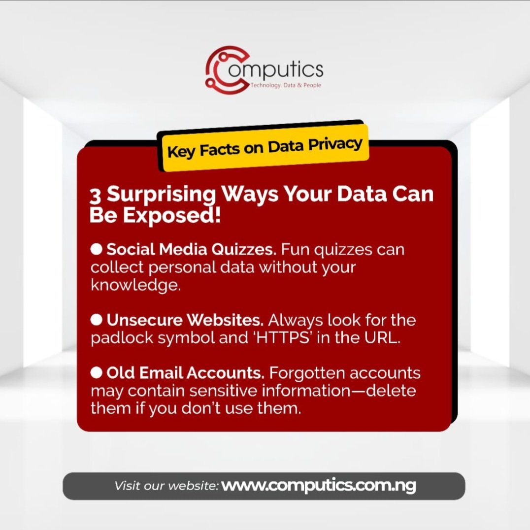Many unknowingly have had their security compromised through unwholesome online activities. Protect your data.

#DataPrivacy #DataScience #datagovernance #DataSecurity