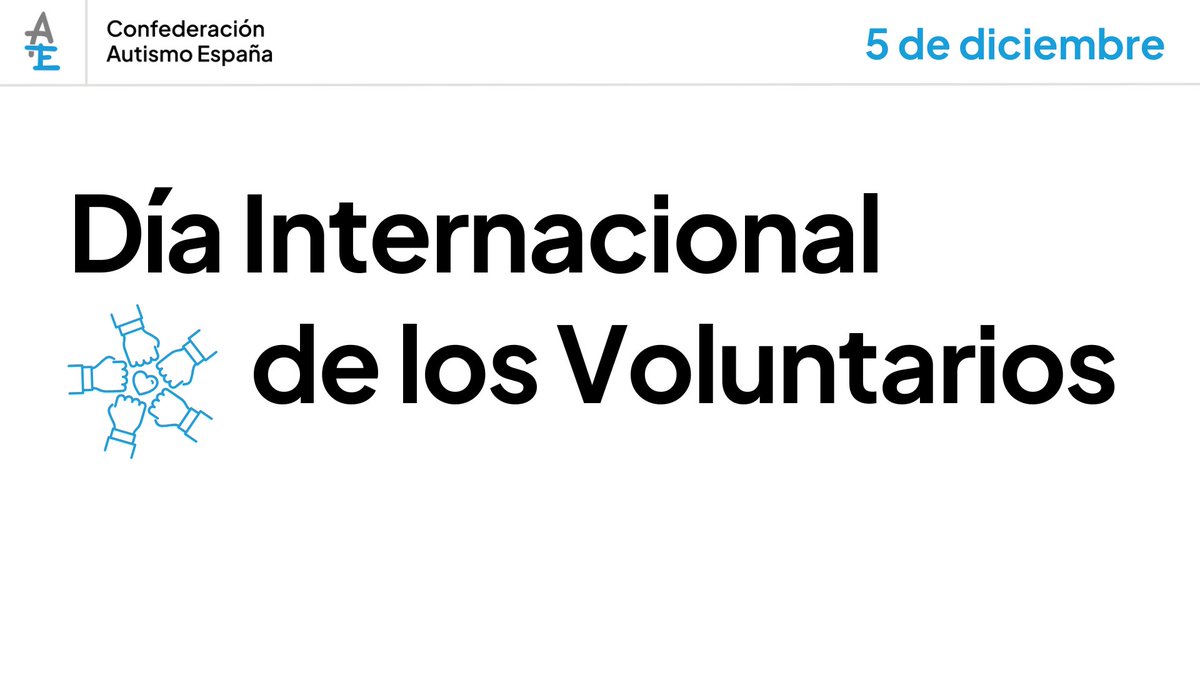 Autismo_Espana's tweet photo. Gracias de💙a todas las personas voluntarias que colaboráis con las entidades de #autismo, participando en sus actividades para apoyar a las personas autistas y sus familias. Vuestra implicación y compromiso es fundamental para mejorar su #CalidadDeVida. #DíadelVoluntariado https://t.co/c2LYJ8eWsj