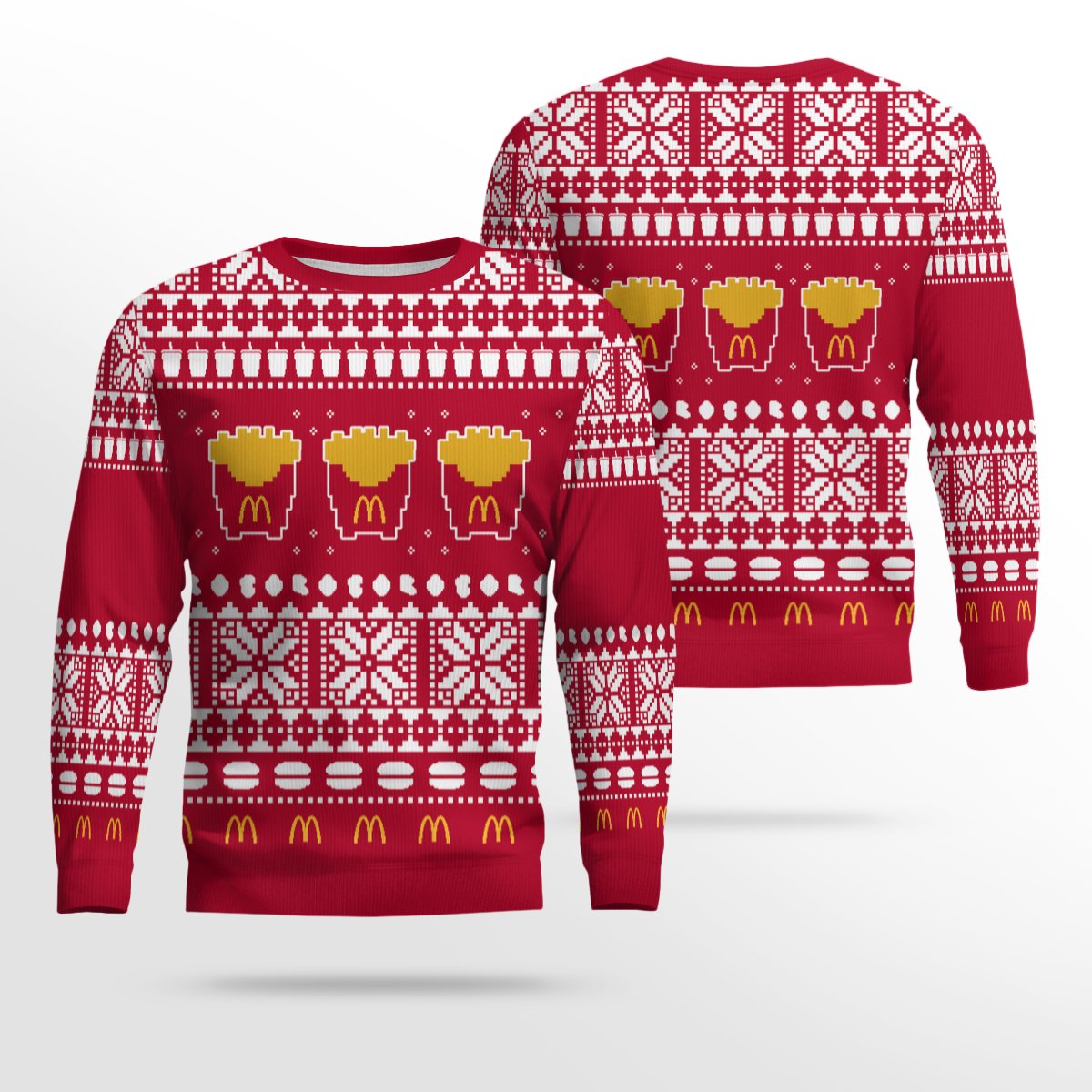 Brixteeco's tweet photo. McDonald's World Famous Fries 2024 Ugly Christmas Sweater https://t.co/gy5LrDK786