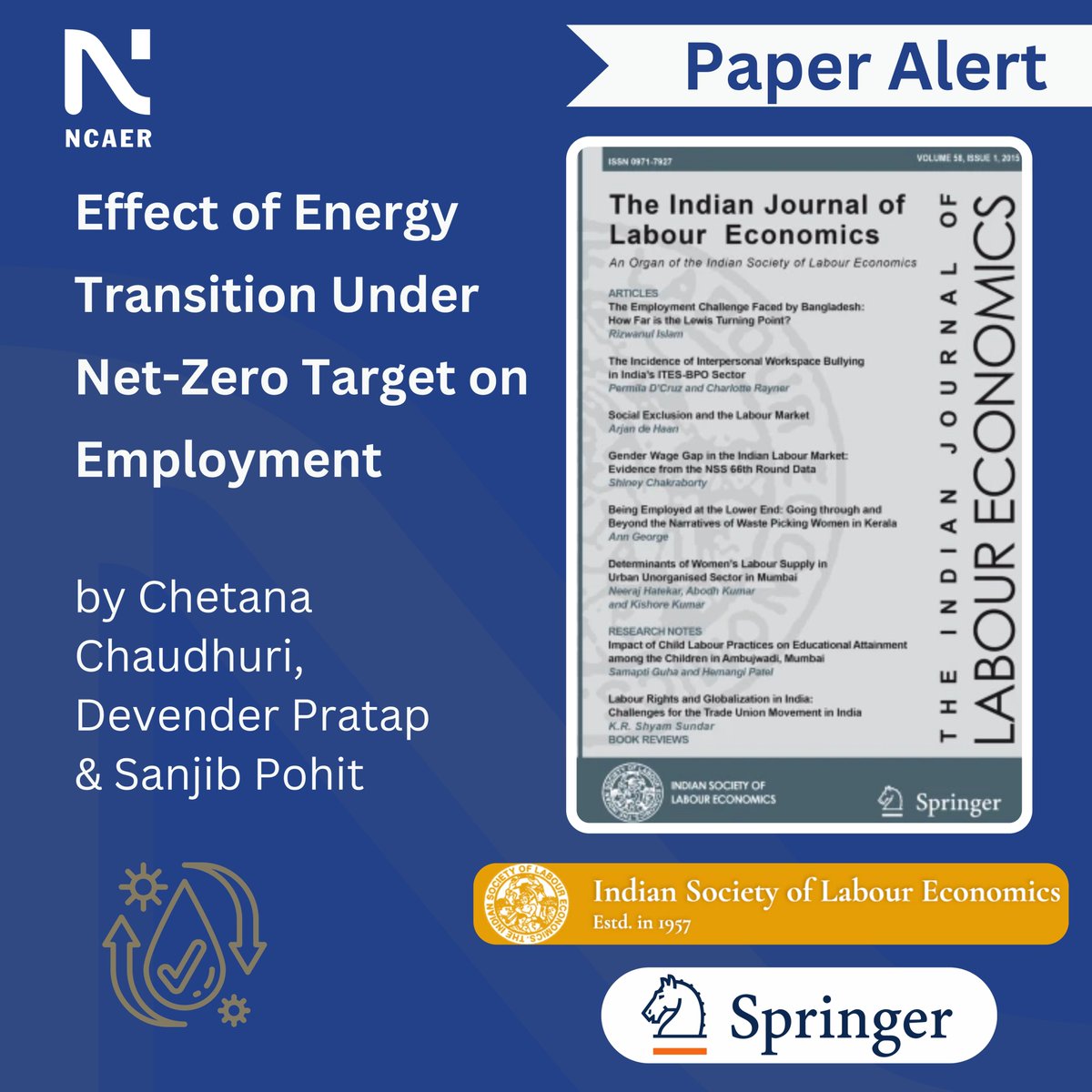 NCAER (@ncaer) on Twitter photo 📢 Journal article alert!
NCAER faculty <a href="/chetana_c1/">chetana chaudhuri</a>, <a href="/DevenderPrata12/">Devender Pratap</a> & <a href="/PohitSanjib/">Sanjib Pohit</a> explore the effect of green transition on employment through social accounting matrix approach, for three alternative scenarios outlined in India Energy Security Scenarios (IESS) 2047 developed 📢 Journal article alert!
NCAER faculty <a href="/chetana_c1/">chetana chaudhuri</a>, <a href="/DevenderPrata12/">Devender Pratap</a> & <a href="/PohitSanjib/">Sanjib Pohit</a> explore the effect of green transition on employment through social accounting matrix approach, for three alternative scenarios outlined in India Energy Security Scenarios (IESS) 2047 developed