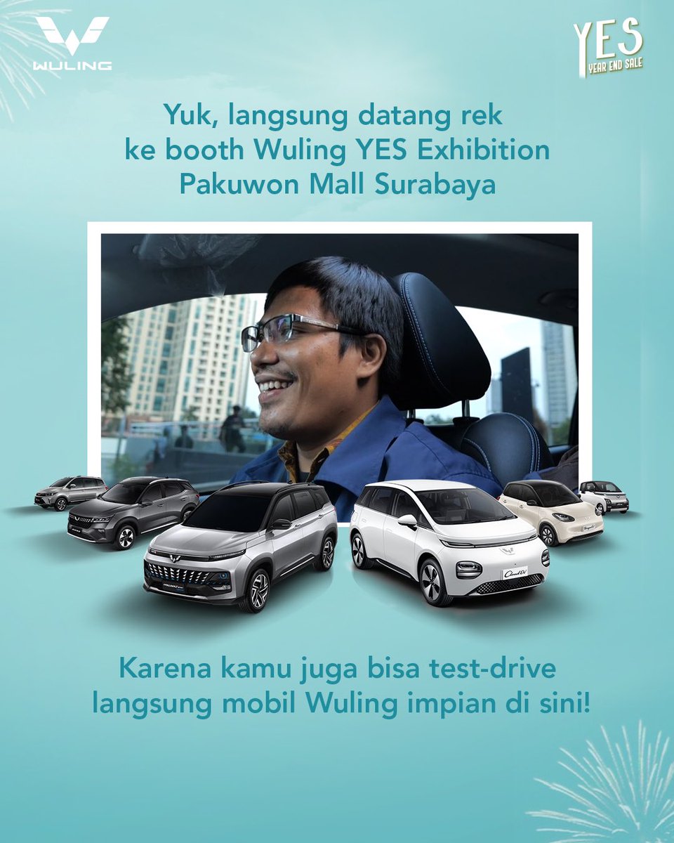 WulingMotorsID's tweet image. Daripada beli mobil jauh-jauh, mending langsung aja datang ke Pakuwon Mall Surabaya, Rek!

#WulingMotors #DriveForABetterLife #Airev #AirevLite #BinguoEV #CloudEV #NewAlmazRSProHybrid #Alvez #WulingYES2024
