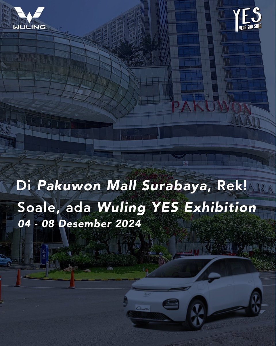 WulingMotorsID's tweet image. Daripada beli mobil jauh-jauh, mending langsung aja datang ke Pakuwon Mall Surabaya, Rek!

#WulingMotors #DriveForABetterLife #Airev #AirevLite #BinguoEV #CloudEV #NewAlmazRSProHybrid #Alvez #WulingYES2024