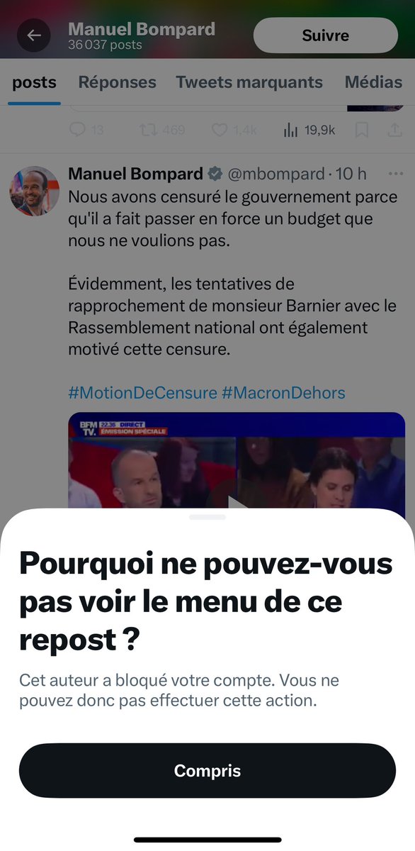 CeciEst1Pipe_'s tweet photo. Bloqué par @mbompard…
ça prétend défendre les valeurs de la démocratie mais ça refuse le dialogue

#bompard https://t.co/otZ45QrBcl