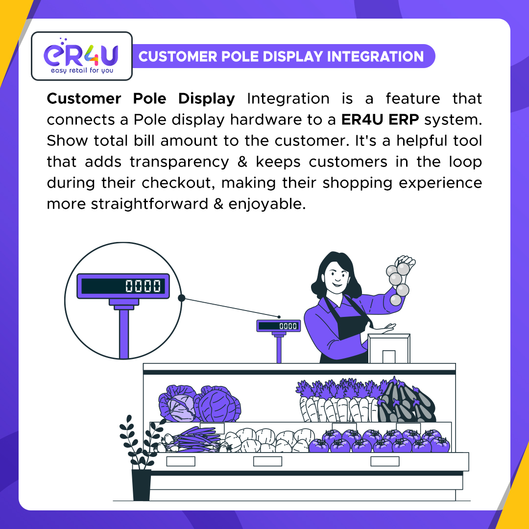 ER4Udotin's tweet photo. How about this for an Instagram caption:

"Enhance your checkout experience with our Pole Display Integration! 🛒✨ Now, see your total bill amount in real-time, adding transparency and making your shopping journey smoother and more enjoyable. #pos #erp #erpsoftware #ER4U https://t.co/0NgtuTV9NG