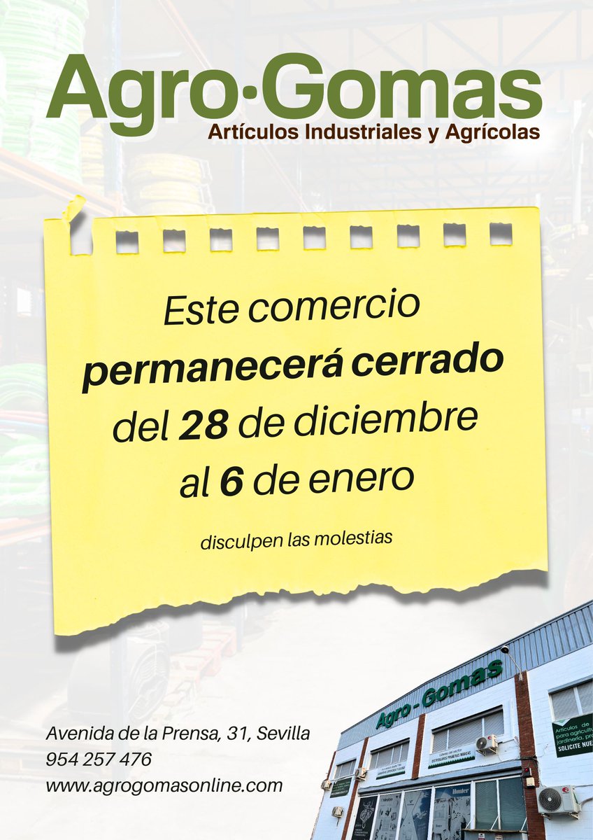 AgroGomas's tweet photo. Les recordamos que Agro-Gomas permanecerá cerrado dedsde el 28 de diciembre al 6 de enero. Volvemos el día 7 con las pilas cargadas! 

Pueden seguir haciendo pedidos a través de nuestra tienda online y los prepararemos en cuanto volvamos!

https://t.co/hB86yXNv8t https://t.co/J4QUNCDGih