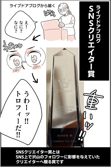 【受賞】SNSクリエイター賞を受賞しました!

人生初のトロフィーです。
トロフィーに私の名前がある!と驚きました。ありがとうございます!嬉しかったです😊 