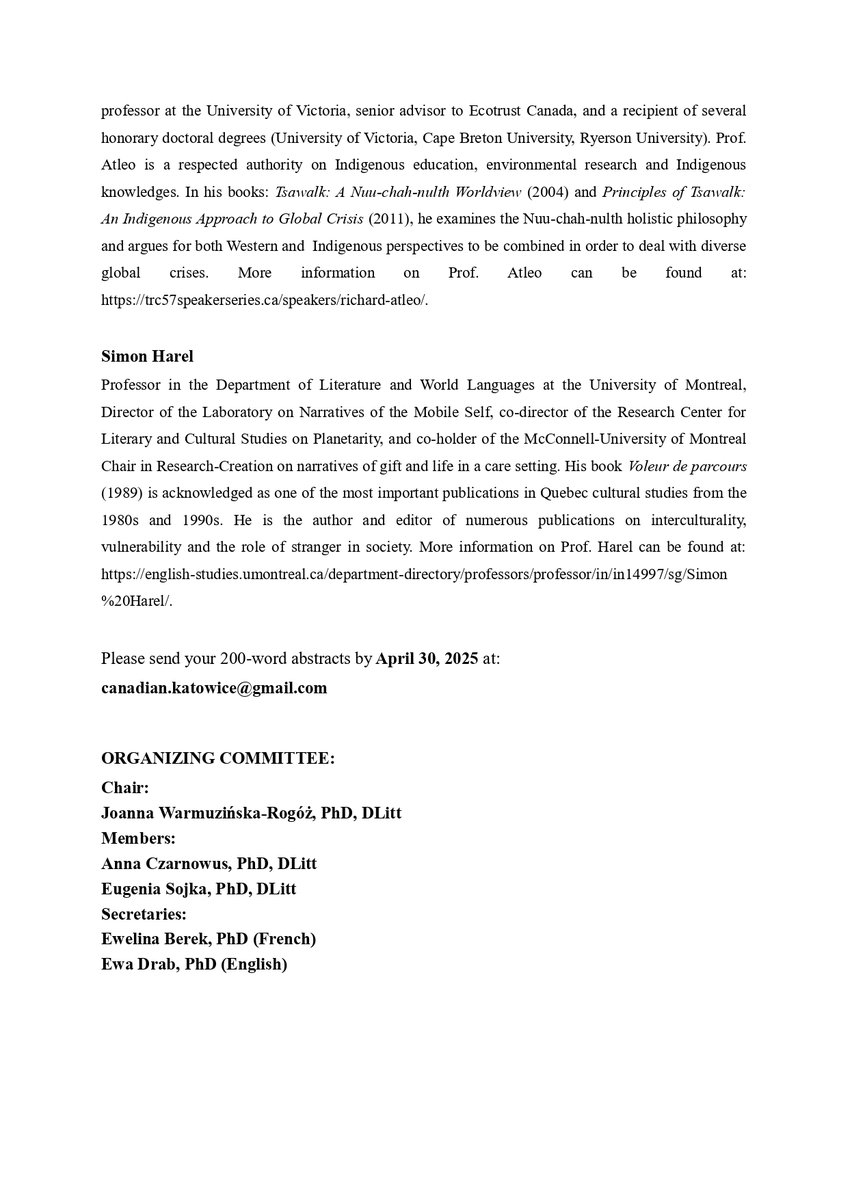 📌📅New CFP!! 10th Congress of the Polish Association for Canadian Studies, “Healing, Well-Being and Care – Canadian perspectives.” Organized by University of Silesia Katowice.
Full CFP and more information down below ⬇️⬇️ Don’t miss out!!