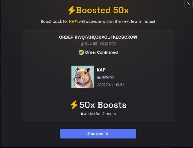 kapiplaracto's tweet photo. We have now boosted 50x on Dexscreener, based on the community vote. 

We thank everyone who participated in voting to support our community!

Let's get on this rocket and return to our ATH, $KAPI army.

#KAPI #CapybaraNation #SOLANA https://t.co/FEj69Vsxc0