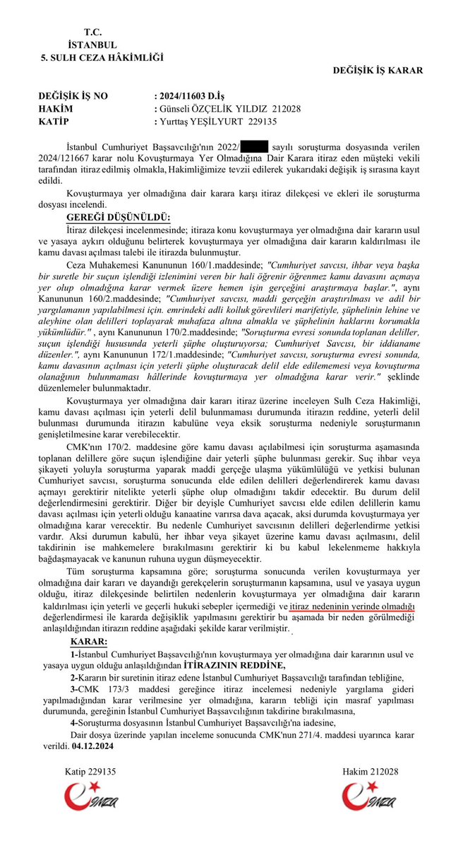 Yatırım vaadiyle Türkiye'deki banka hesaplarına 2.5 milyon dolar para gönderip dolandırılan mağdurun savcılık şikayeti dosyasında verilen hatalı ve akıl dışı takipsizlik kararına itiraz ettik ancak karardan da net anlaşıldığı üzere itirazımız okunmadan hatta dilekçemizin yüzüne