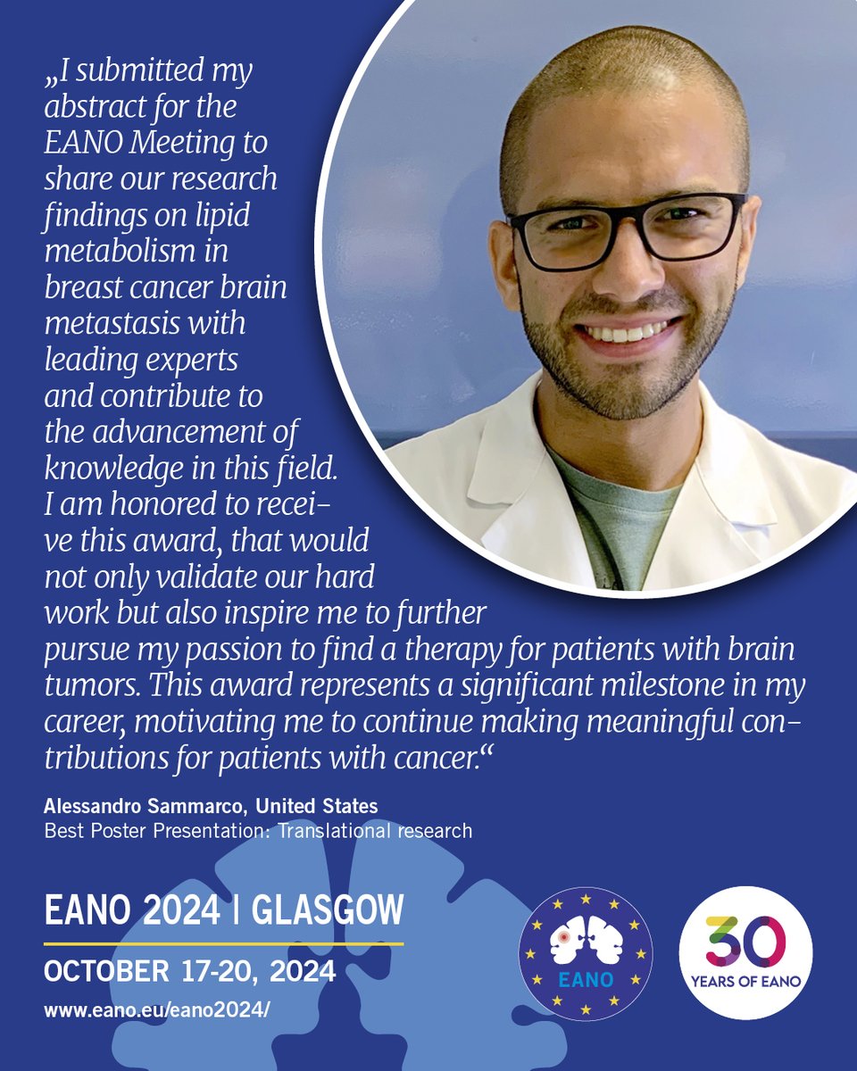 That was #EANO2024 – Congrats to Alessandro Sammarco for winning Best Poster Presentation in Glasgow! 🎉Research: Targeting SCD triggers lipotoxicity &amp; enhances anti-tumor immunity in breast cancer brain metastasis models (Poster P04.03.A)
#NeuroOncology #CancerResearch #btsm