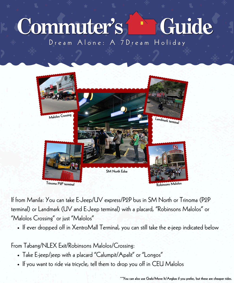 7dream_alone's tweet photo. Navigating the location just got easier!

Check out our commuter's guide for tips on routes, and other modes of transport.

Whether you’re from North or South, we've got you covered with the info you need.

Don’t let your commute be a hassle—let us help you make it smooth and efficient!

Stay tuned for other CSE updates and happy travels! 🎄🏠

#NCTDream #7Dream #DreamAlone #7DreamHolidayEvent #CSE #Christmaswith7Dream #BulacanCSE