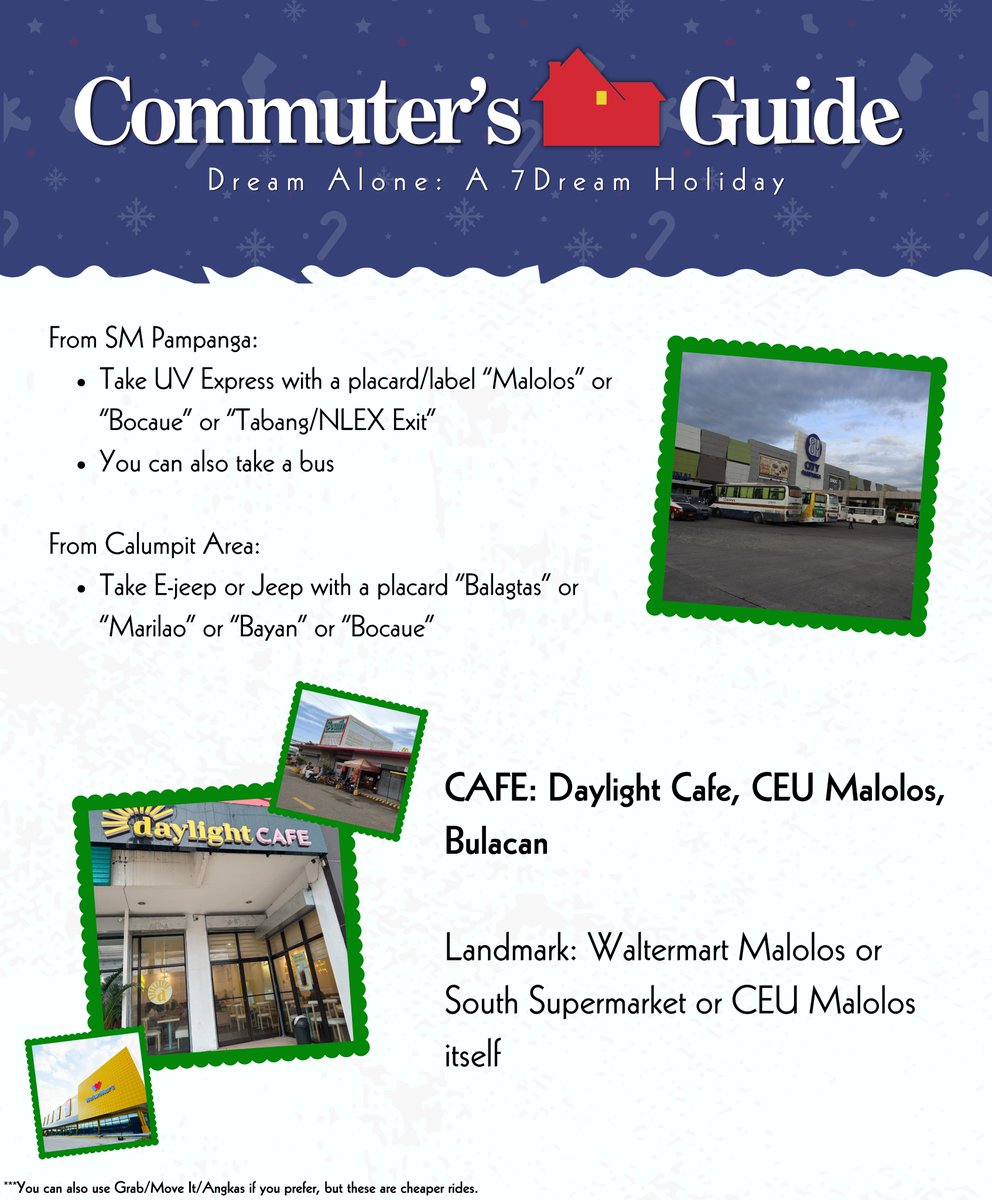 7dream_alone's tweet photo. Navigating the location just got easier!

Check out our commuter's guide for tips on routes, and other modes of transport.

Whether you’re from North or South, we've got you covered with the info you need.

Don’t let your commute be a hassle—let us help you make it smooth and efficient!

Stay tuned for other CSE updates and happy travels! 🎄🏠

#NCTDream #7Dream #DreamAlone #7DreamHolidayEvent #CSE #Christmaswith7Dream #BulacanCSE