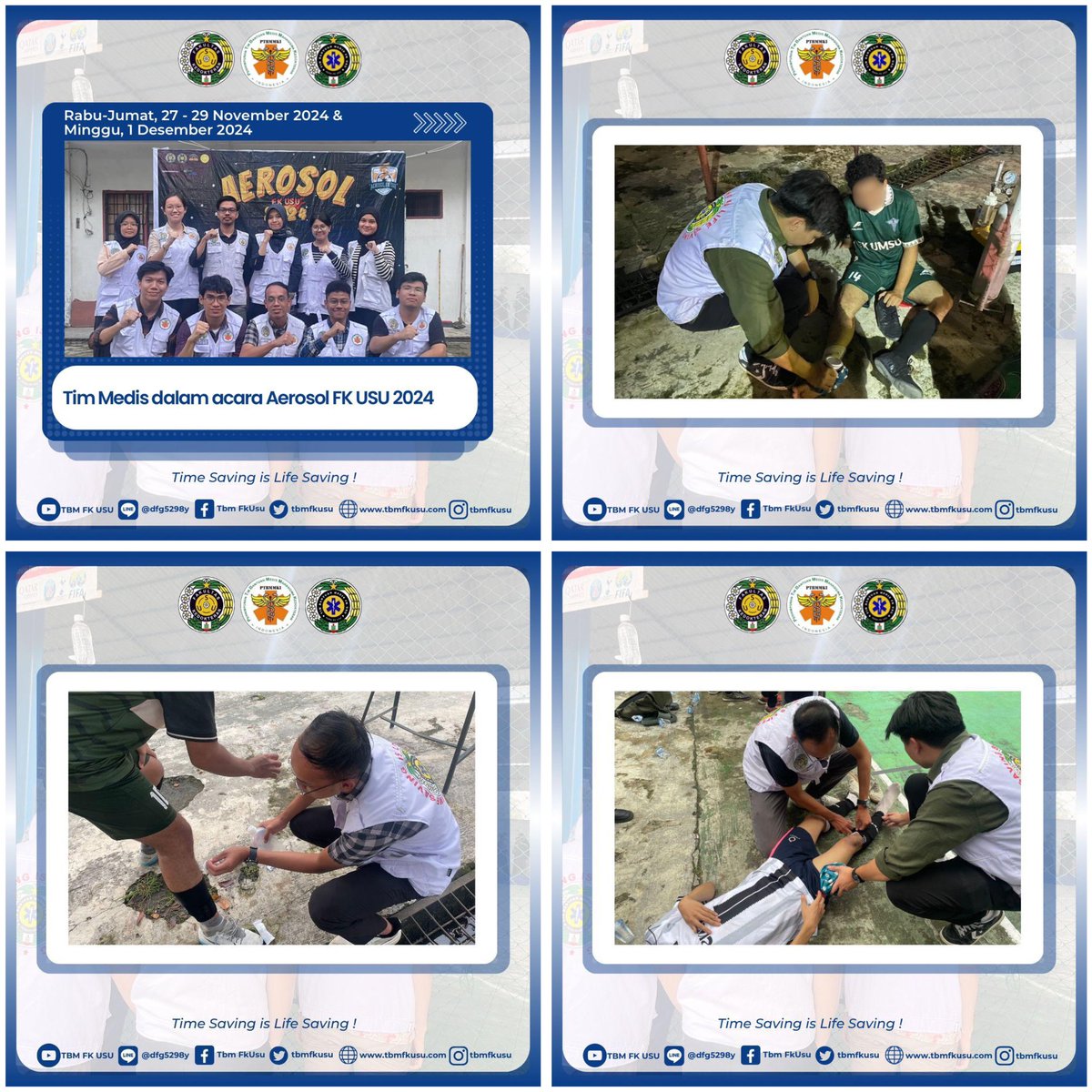 tbmfkusu's tweet photo. [ EVENT REPORT ]
Rabu, 27 November 2024, Jumat, 29 November 2024 dan Minggu,1 Desember 2024

TBM FK USU diundang sebagai tim medis dalam acara Aerosol FK USU 2024 di Lapangan Kejora dan Lapangan Futsal FK USU https://t.co/HPhlGwVcQT