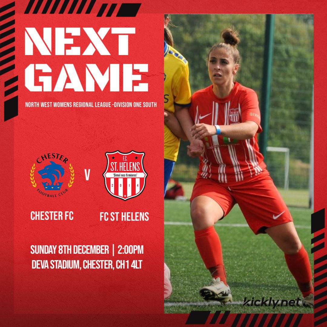 fcsthelenswomen's tweet photo. We travel to the Deva Stadium this Sunday for our last away game of 2024

We hope to see you all there ❤️🤍

#UpTheStripes https://t.co/aA3F6Tgv9U