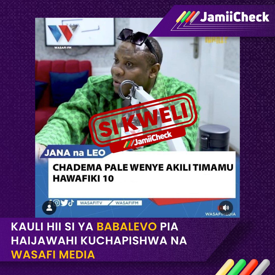 JamiiCheck's tweet photo. Mdau wa https://t.co/W8HIxVoqeH alihitaji kupata Uhalisia wa post kutoka mtandao wa X ya Desemba 4, 2024 yenye nembo ya #WasafiMedia ikidai Babalevo alisema "CHADEMA pale wenye akili timamu hawafiki kumi"
Ufuatiliaji wa Kimtandao uliofanywa na JamiiCheck umebaini kuwa Post hiyo haikuwahi kuchapishwa kwenye kurasa rasmi za Wasafi Media wala za Babalevo. Ufuatiliaji kwa #GoogleReverseImage umebaini post hiyo ilianza kusambaa mara ya kwanza Septemba 24, 2024, kupitia akaunti ya X ya #BidugaHilary
Pia, tumebaini aina ya mwandiko (font) kwenye post hiyo ni tofauti na ile inayotumiwa na Wasafi katika machapisho yao rasmi
Soma https://t.co/4IuchdvatV
#Misinformation #Disinformation #FactsMatter #VisitJamiiCheck #MisDis04