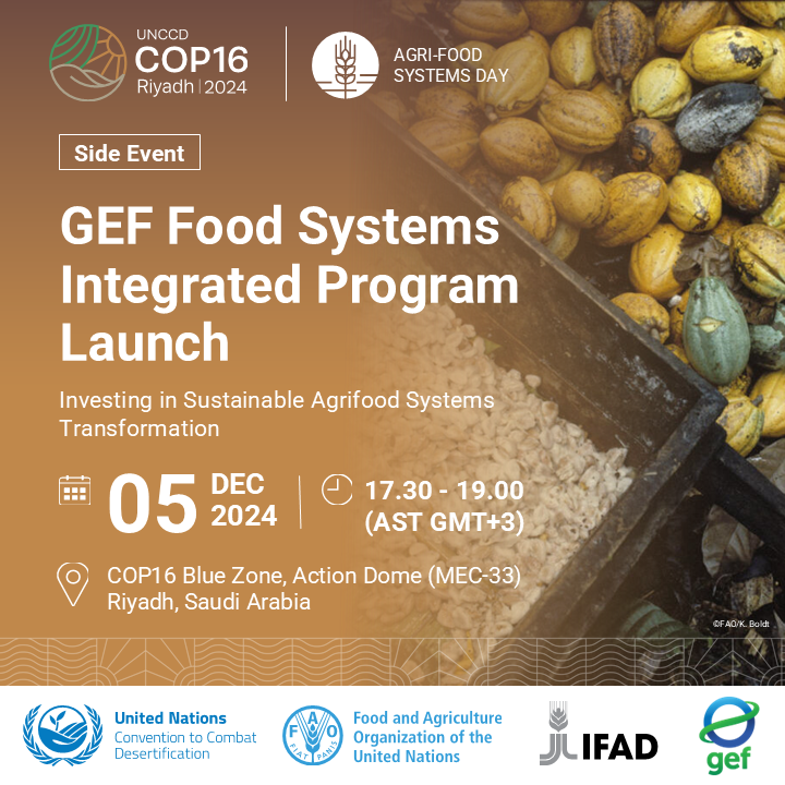FAOclimate's tweet photo. 🚀Launching Today🚀

Agrifood systems drive biodiversity loss, climate change &amp; land degradation. The Food Systems Integrated Program aims to change that.

Join @FAO, @IFAD &amp; @theGEF to launch the #FoodSystemsIP at #COP16Riyadh

https://t.co/UMYJTZxNOi

🕠17:30 AST
📍Action Dome https://t.co/X0QrcuLzOg