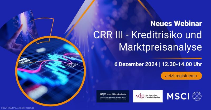 Nicht verpassen: CRR III – Kreditrisiko &amp; Immobilienmarkt

Gebündelte Expertise und drei spannende Themen von IREBS Immobilienakademie, MSCI und Verband deutscher Pfandbriefbanken (vdp):

📅 6. Dezember | 12:30 – 14:00 Uhr

𝗝𝗲𝘁𝘇𝘁 𝗮𝗻𝗺𝗲𝗹𝗱𝗲𝗻:
👉 lnkd.in/dsFvQhsE