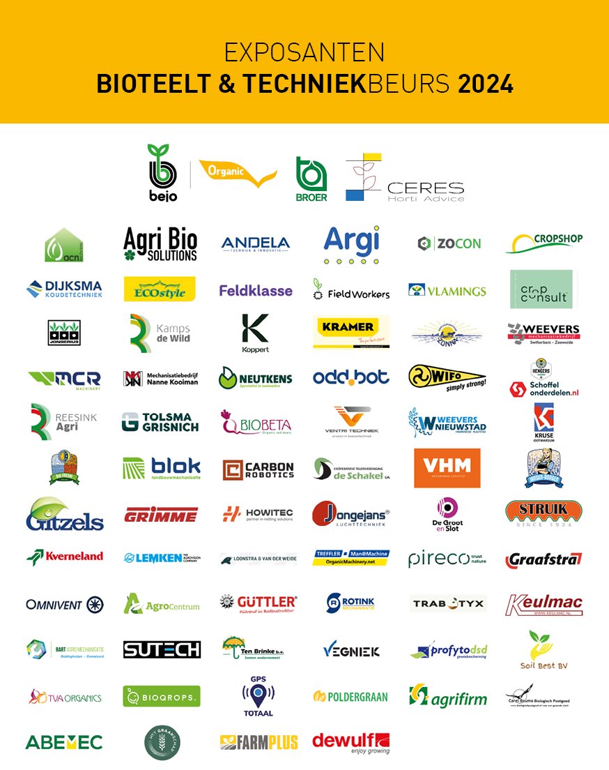 Op donderdag 12 december staan <a href="/Job_Pireco/">Job Simmes</a> en <a href="/Weimarderidder/">Weimar de Ridder</a> met onze stand op de BIOTEELT&amp;TECHNIEKBEURS in Creil. De beursvloer is ruim gevuld met bedrijven uit de sector!

🎟️ De ticketverkoop is nu live, dus zorg dat u erbij bent! Tickets via 🔗 bit.ly/BTTB24.