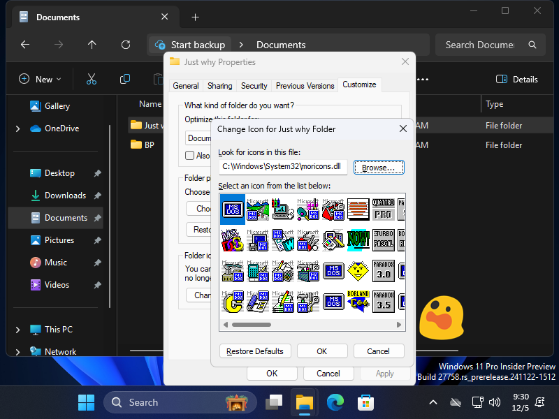 TheBobPony's tweet photo. I wonder why Windows 11 still has icons from the MS-DOS era, considering there's NO NTVDM (ability to run 16-bit applications in Windows) at all.

What is the purpose of the moricons.dll, why is it there? 🤔 https://t.co/wpDat5t0u7