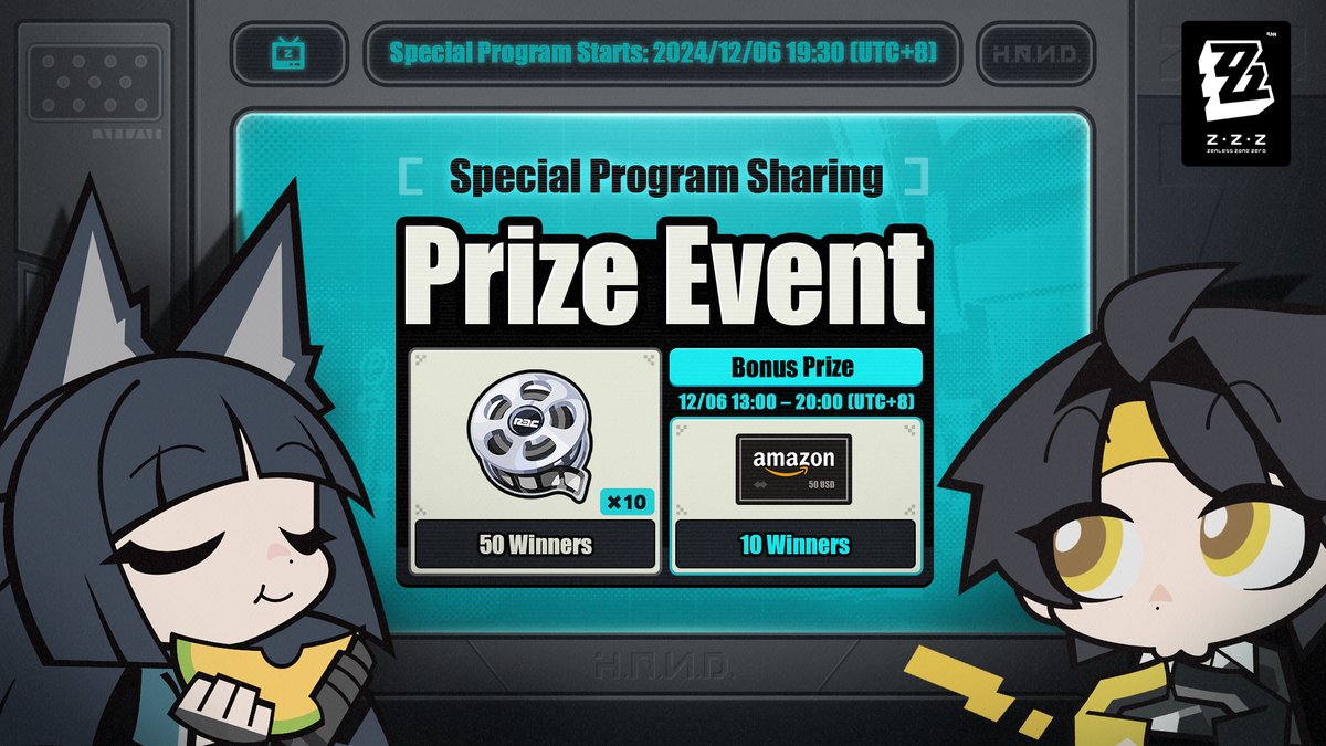 ZZZ_EN's tweet image. 🎁 #zzzSpecialProgram – Share to Win Master Tape ×10

Dear Proxies, the Zenless Zone Zero Version 1.4 Special Program will air on December 6 at 19:30 (UTC+8)!

Livestream Channels:
Twitch: twitch.tv/zenlesszonezero
YouTube: youtube.com/@ZZZ_Official

🥳 Bonus prize time! Participate…