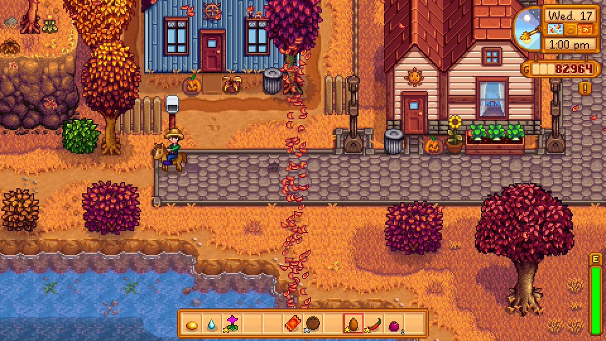 Shenbu97's tweet photo. @ConcernedApe is it a known bug that leaves are falling in strange patterns on PS5? I think it‘s happening since the 1.6 Update 🙈 https://t.co/unO4nnOb0h