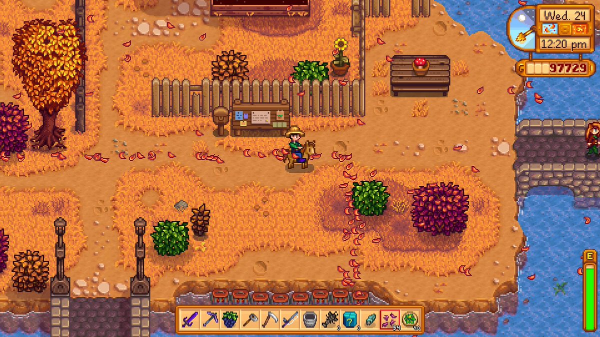Shenbu97's tweet photo. @ConcernedApe is it a known bug that leaves are falling in strange patterns on PS5? I think it‘s happening since the 1.6 Update 🙈 https://t.co/unO4nnOb0h