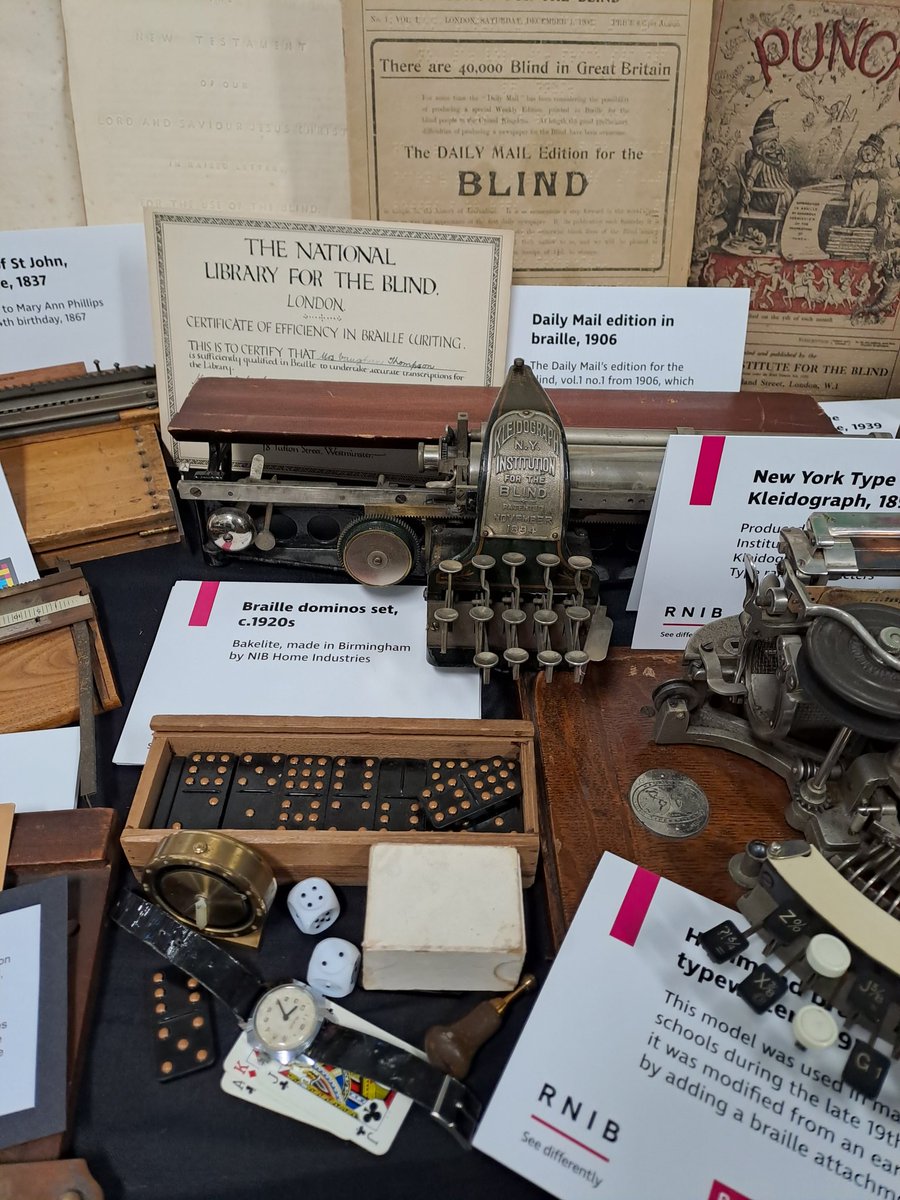 LancsLibraries's tweet photo. We have some treasures from the RNIB Archives here at #ClitheroeLibrary, encouraged to touch it all! #Braille200 https://t.co/8qA5nNNCpT