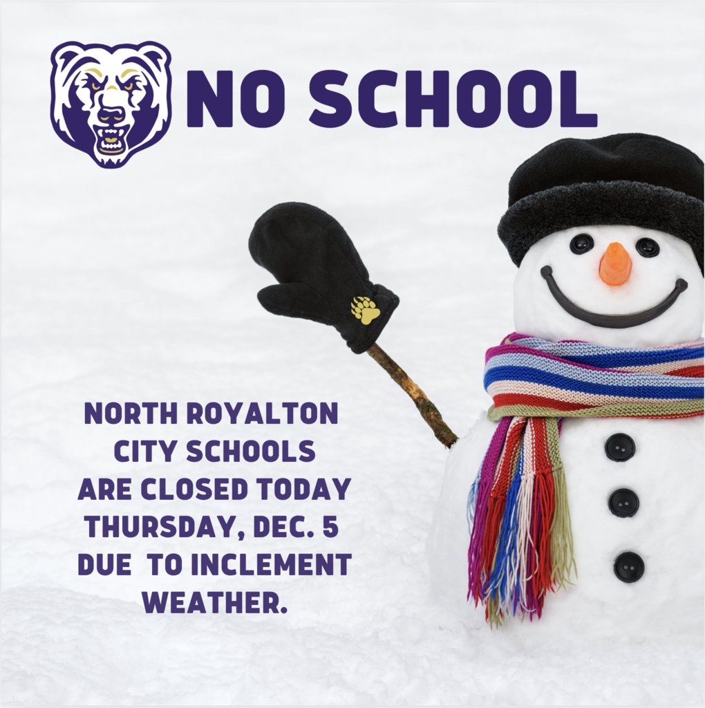 North Royalton City Schools are closed today, Thursday, December 5, due to icy and blowing conditions that are making roads impassable.