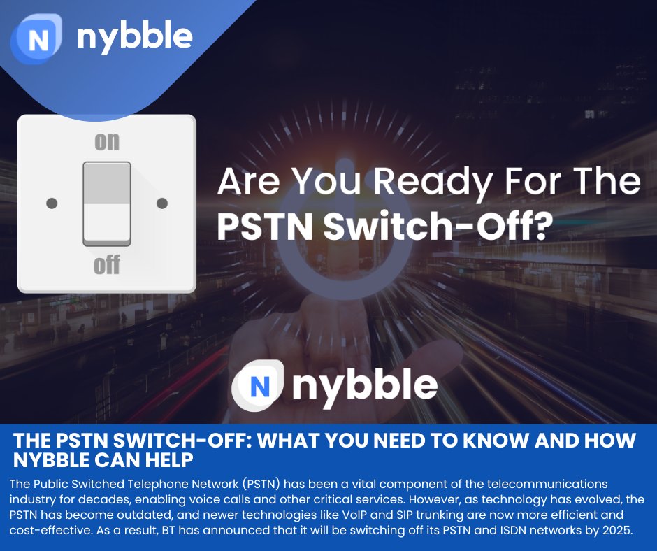 The PSTN Switch-Off: What You Need to Know and How Nybble Can Help

nybble.co.uk/the-pstn-switc…

#ptsn #technews #technology #telephonecommunication #communicationsystems #tech #techsystems #nybble