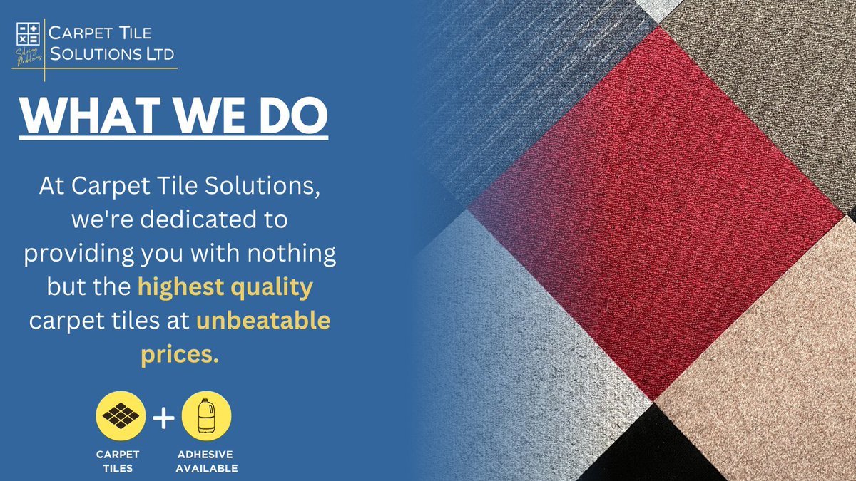 ✨Transform your floors with the highest quality carpet tiles at unbeatable prices! 🏠

At Carpet Tile Solutions, we’ve got you covered with durable and comfortable carpet tiles.

Contact us today for more information! 
#flooring #carpettiles #uk #ireland #commercialflooring