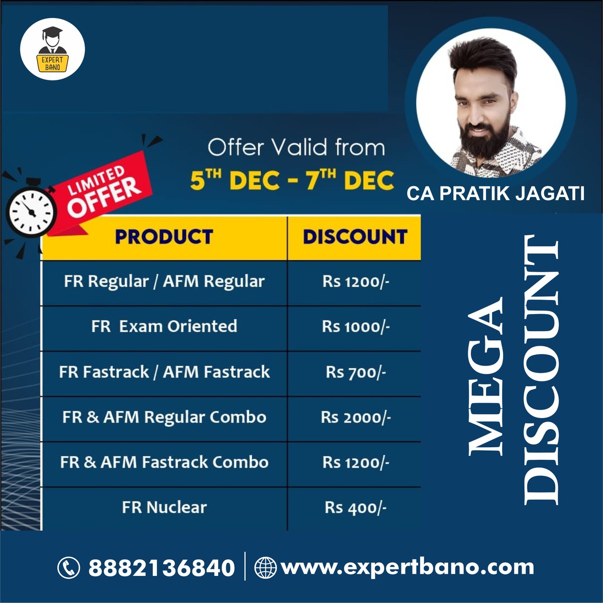 expertbano's tweet image. Grab MEGA DISCONT ON ALL CLASSES By CA PRATIK JAGATI SIR
For Order:- bit.ly/3NMMLR4
Call/WhatsApp at 8882136840 for inquiries
#expertbano #capratikjagati #cafinalclasses #caclasses #megadiscount